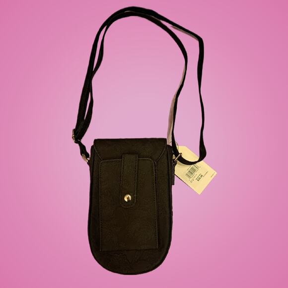 Womens Multisac Small Black Floral Crossbody Bag with Snap Closure - Picture 3 of 10